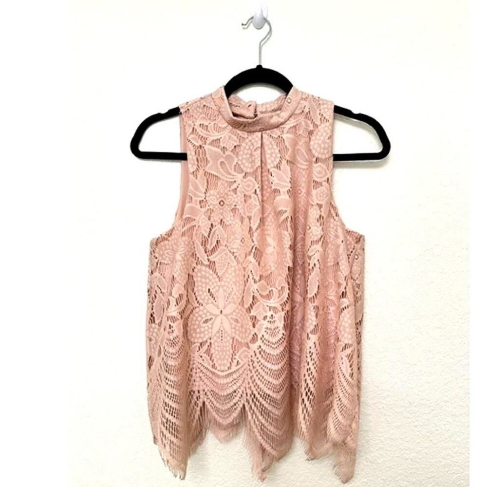 Love Fire Floral Lace Sleeveless Blouse Blush Pink Boho Top Sz M